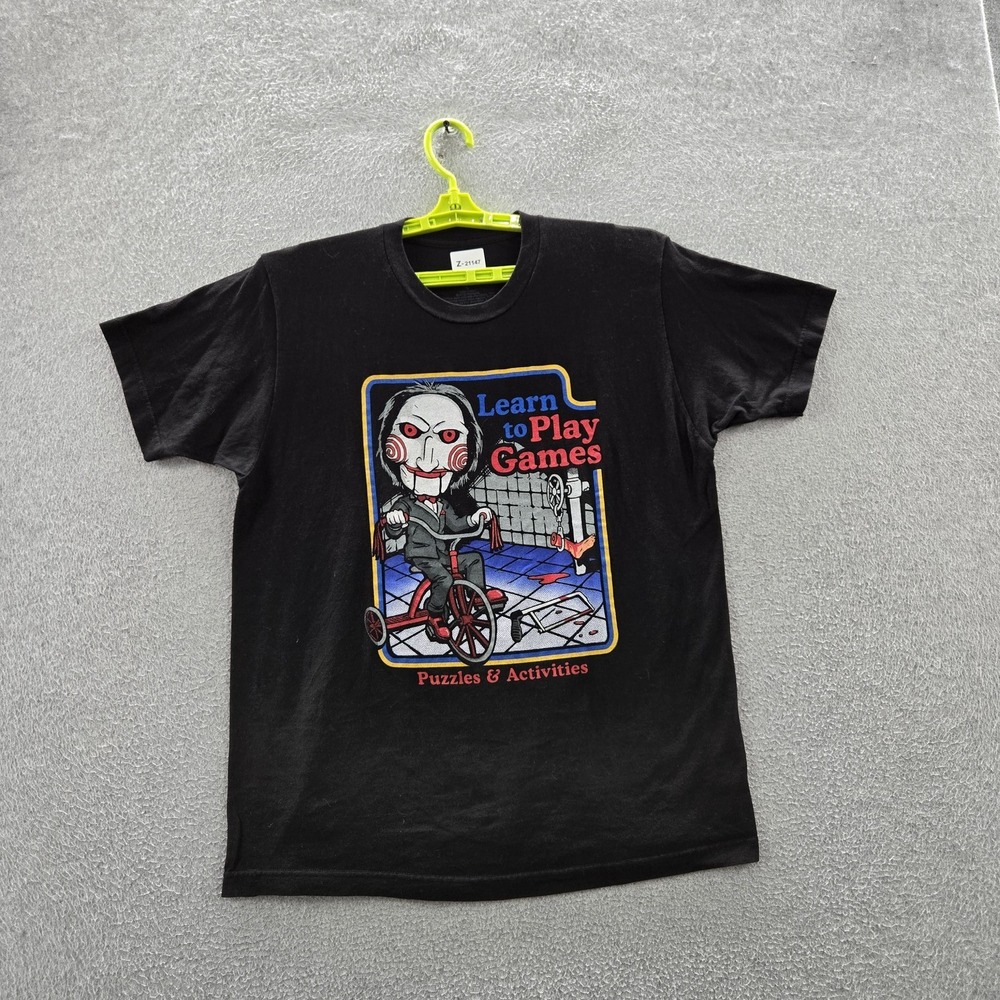 SAW Men Shirt L Black Graphic Character Short Sleeve
